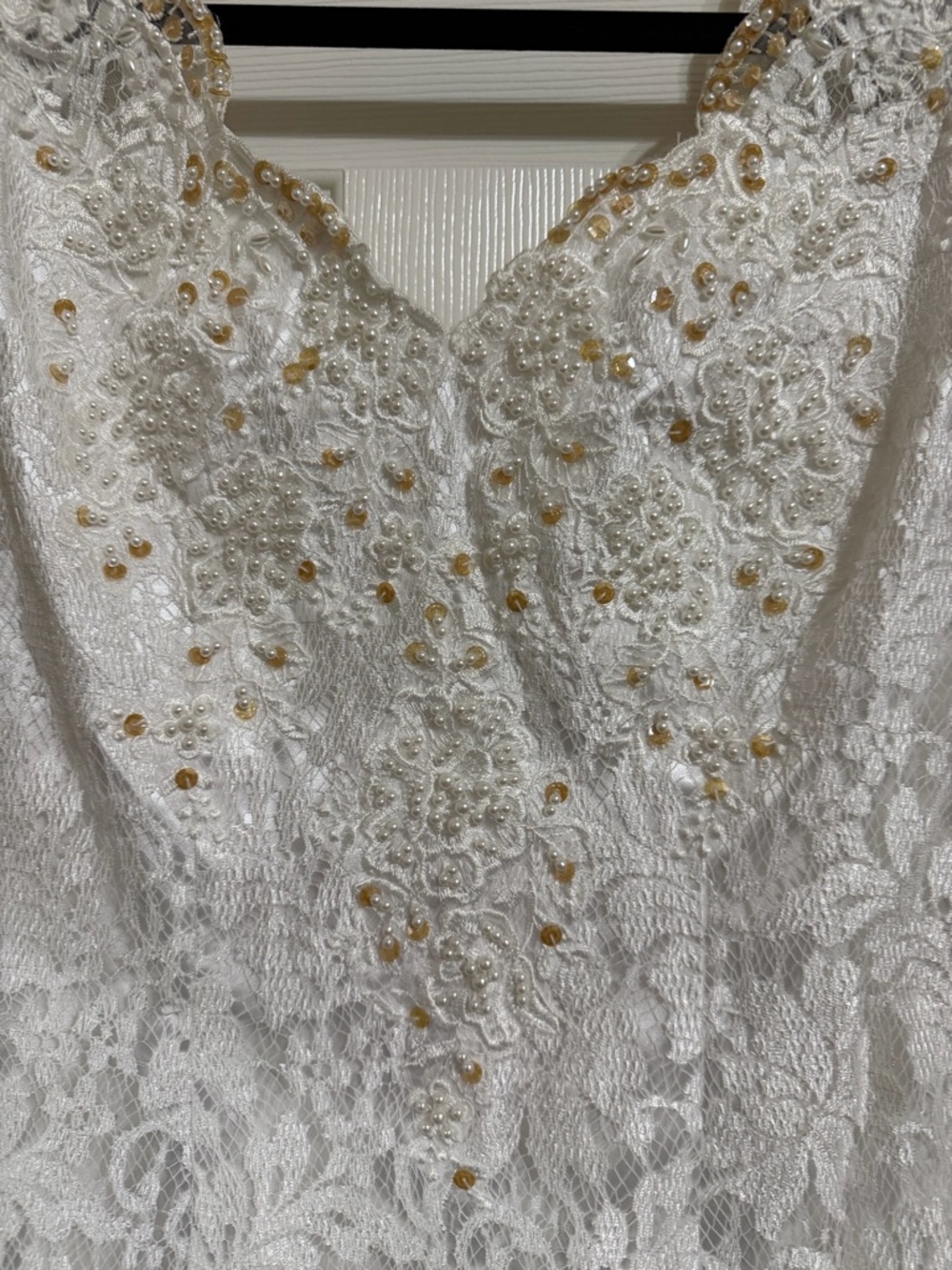 Elegant White Lace Wedding Dress with Beaded Accents - Picture 2 of 6